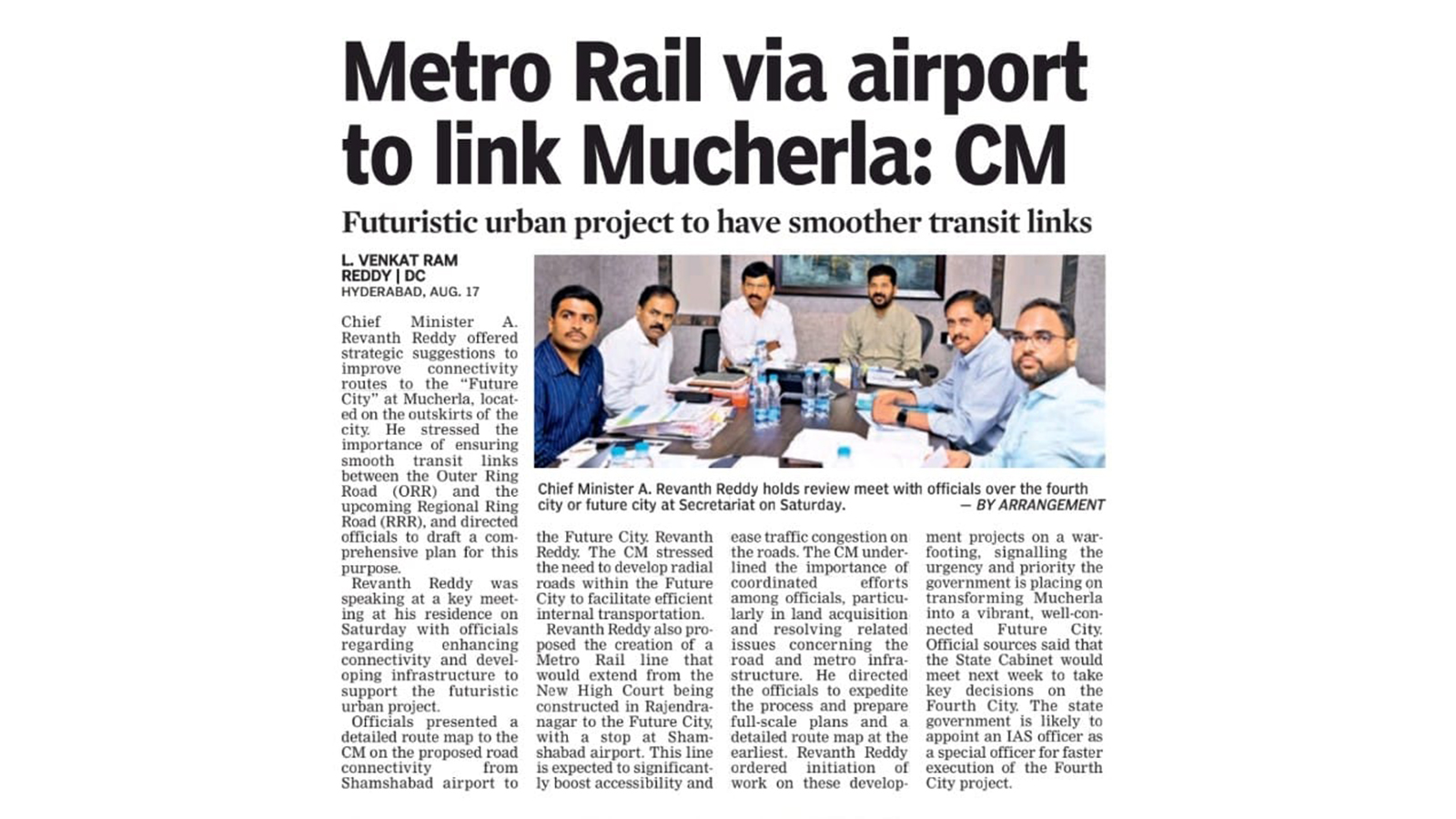 Hyderabad Metro Rail via Airport to Link Mucherla